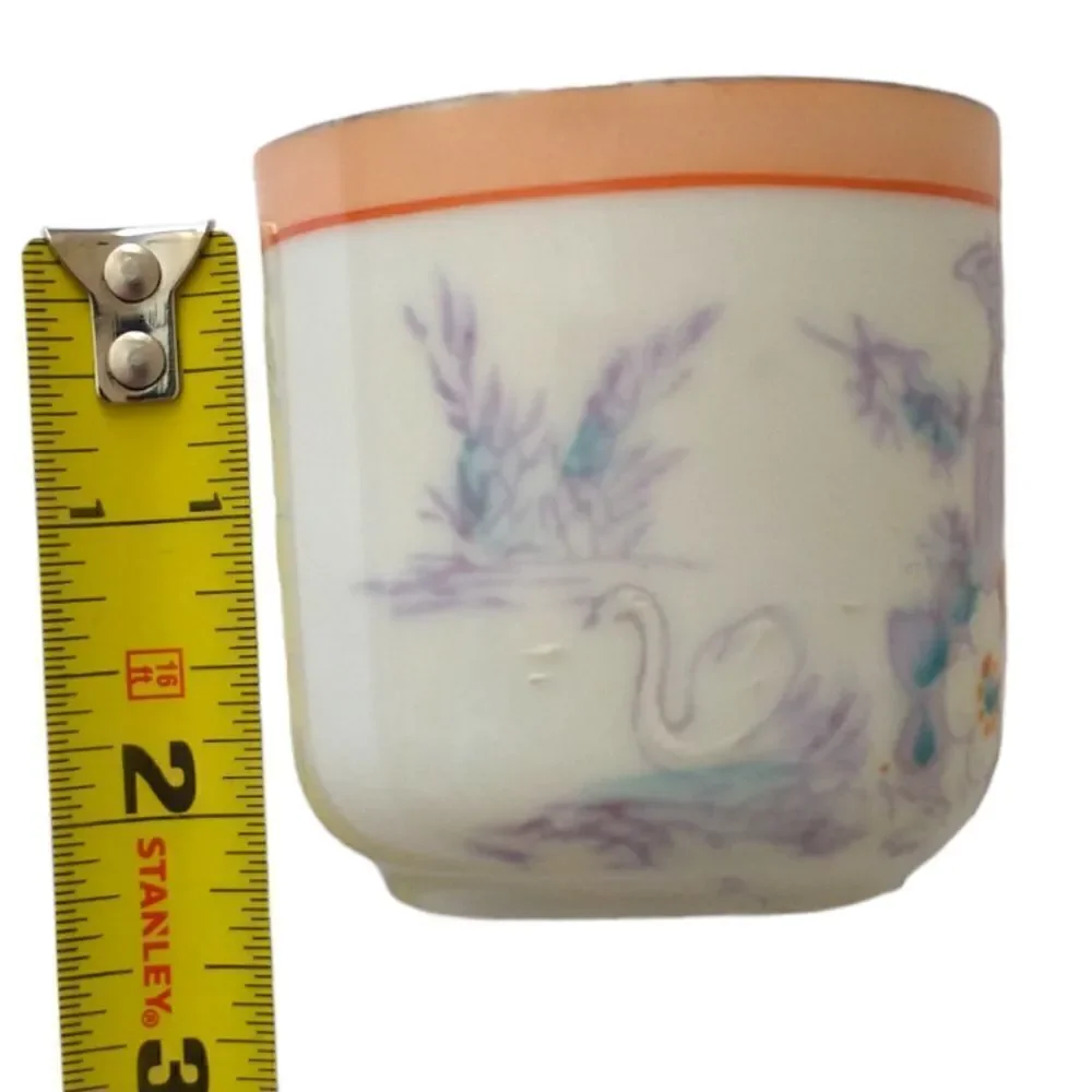 Lustreware Demitasse Espresso‎ Cup Saucer Hotta Yu Shoten Moriage Swans Floral.